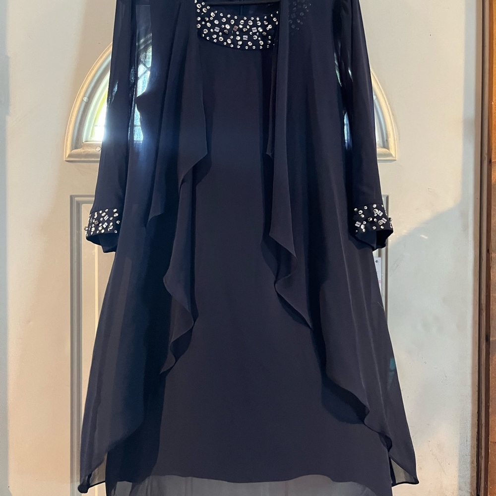SLNY Deep Navy Two Piece Dress for Wedding Guest